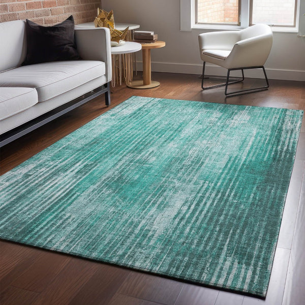 HomeRoots 5' X 8' Teal & Ivory Striped Area Rug – Washable, UV-Protected, Durable for Homes with Kids & Pets 650274