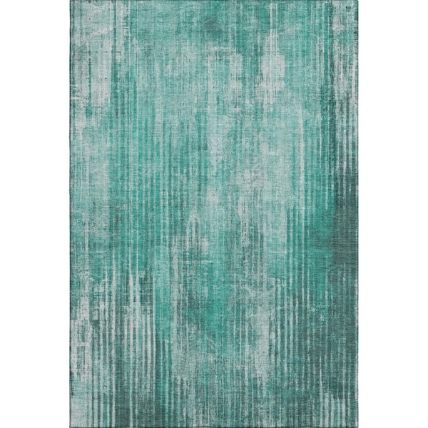 HomeRoots 5' X 8' Teal & Ivory Striped Area Rug – Washable, UV-Protected, Durable for Homes with Kids & Pets 650274