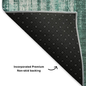 HomeRoots 5' X 8' Teal & Ivory Striped Area Rug – Washable, UV-Protected, Durable for Homes with Kids & Pets 650274