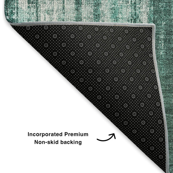 HomeRoots 5' X 8' Teal & Ivory Striped Area Rug – Washable, UV-Protected, Durable for Homes with Kids & Pets 650274