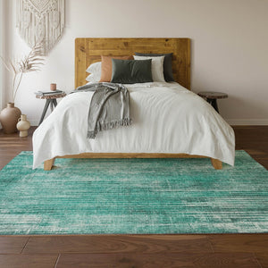 HomeRoots 5' X 8' Teal & Ivory Striped Area Rug – Washable, UV-Protected, Durable for Homes with Kids & Pets 650274