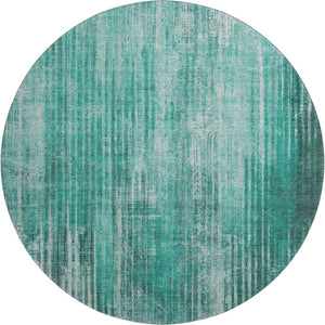 HomeRoots 8' Teal And Ivory Striped Round Rug - Washable, UV Protected, Stylish & Durable for Any Space 650275