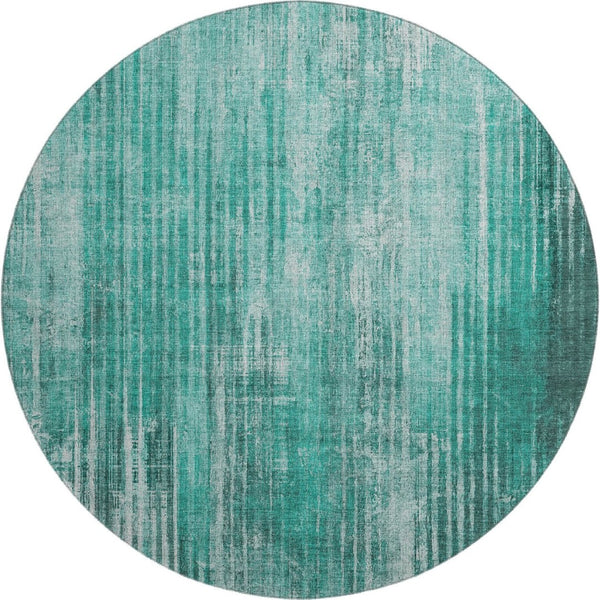 HomeRoots 8' Teal And Ivory Striped Round Rug - Washable, UV Protected, Stylish & Durable for Any Space 650275