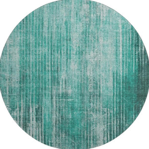 HomeRoots 8' Teal And Ivory Striped Round Rug - Washable, UV Protected, Stylish & Durable for Any Space 650275