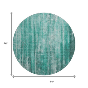 HomeRoots 8' Teal And Ivory Striped Round Rug - Washable, UV Protected, Stylish & Durable for Any Space 650275