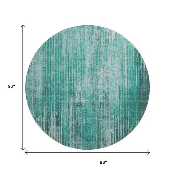 HomeRoots 8' Teal And Ivory Striped Round Rug - Washable, UV Protected, Stylish & Durable for Any Space 650275