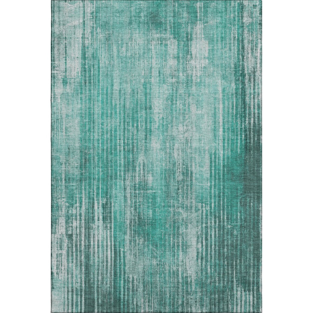 HomeRoots 8' X 10' Teal and Ivory Striped Area Rug - Washable, UV Protected, Stain Resistant for Busy Homes 650276