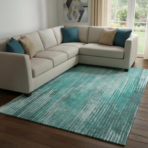 HomeRoots 8' X 10' Teal and Ivory Striped Area Rug - Washable, UV Protected, Stain Resistant for Busy Homes 650276