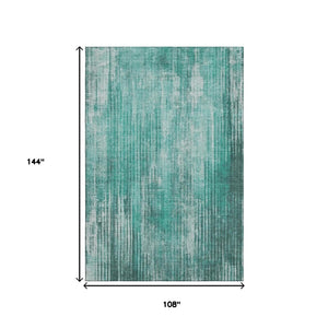 HomeRoots 9' X 12' Teal and Ivory Striped Washable Area Rug – Durable, Stain-Resistant, UV Protected Design! 650277