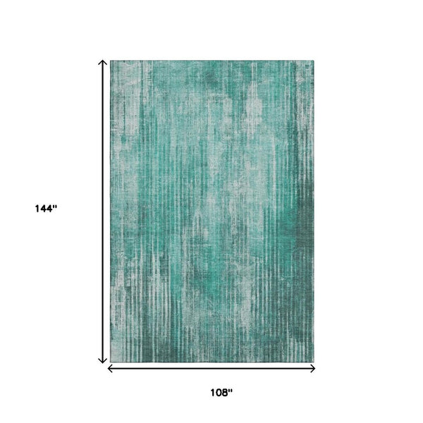 HomeRoots 9' X 12' Teal and Ivory Striped Washable Area Rug – Durable, Stain-Resistant, UV Protected Design! 650277