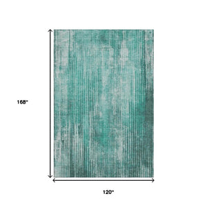 HomeRoots 10' X 14' Teal And Ivory Striped Washable Area Rug - Durable, Stain-Resistant, UV Protected Comfort 650278