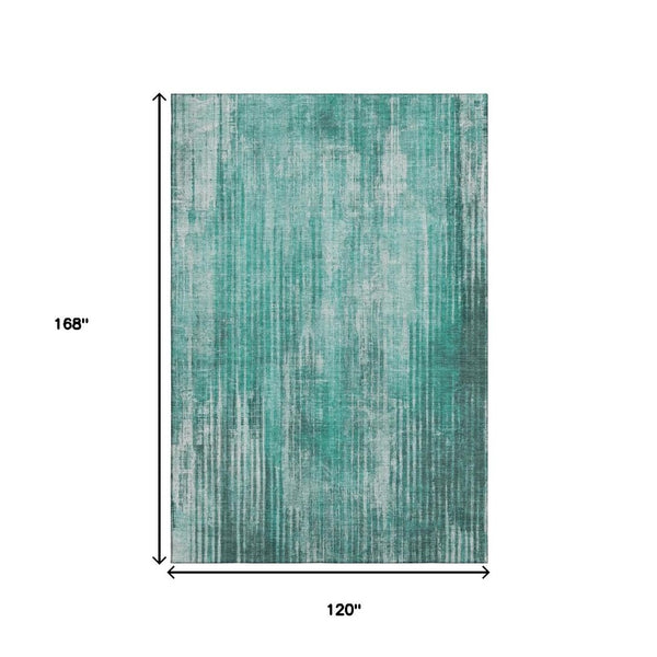 HomeRoots 10' X 14' Teal And Ivory Striped Washable Area Rug - Durable, Stain-Resistant, UV Protected Comfort 650278