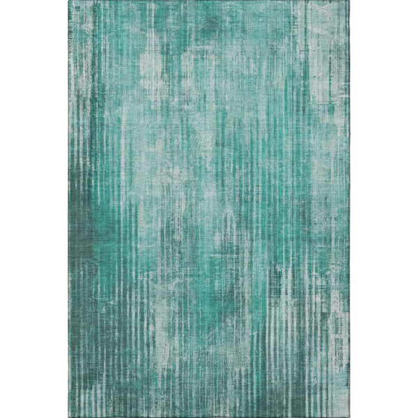 HomeRoots 10' X 14' Teal And Ivory Striped Washable Area Rug - Durable, Stain-Resistant, UV Protected Comfort 650278
