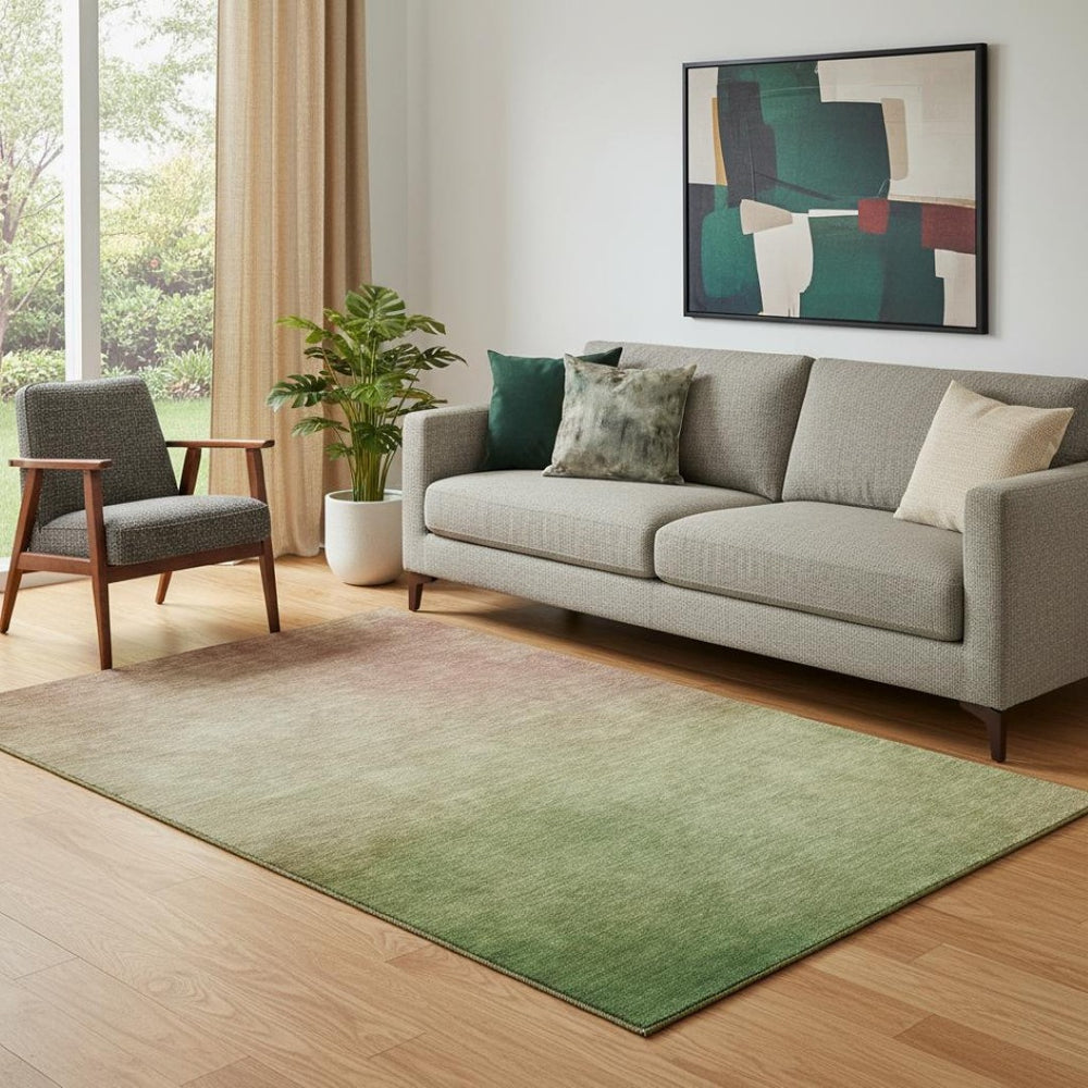 HomeRoots 5' Blush to Green Ombre Area Rug - Washable, UV Protected, Stain Resistant, Perfect for Kids & Pets! 650280