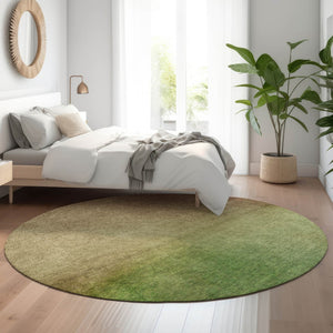 HomeRoots 8' Blush and Green Ombre Round Rug - Durable, Stain-Resistant, UV-Protected for Modern Homes 650281