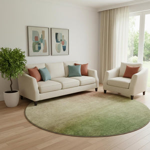 HomeRoots 8' Blush and Green Ombre Round Rug - Durable, Stain-Resistant, UV-Protected for Modern Homes 650281