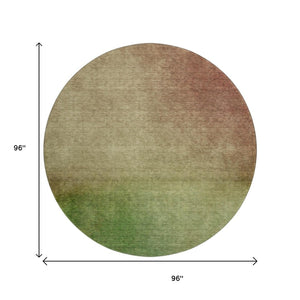 HomeRoots 8' Blush and Green Ombre Round Rug - Durable, Stain-Resistant, UV-Protected for Modern Homes 650281