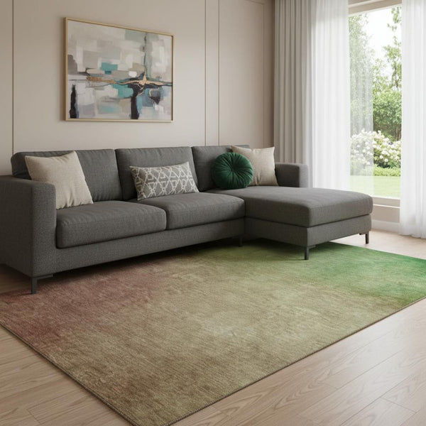 HomeRoots 9' X 12' Blush-Green Ombre Washable Area Rug - Durable, Stain-Resistant, UV Protected, Modern Style 650283