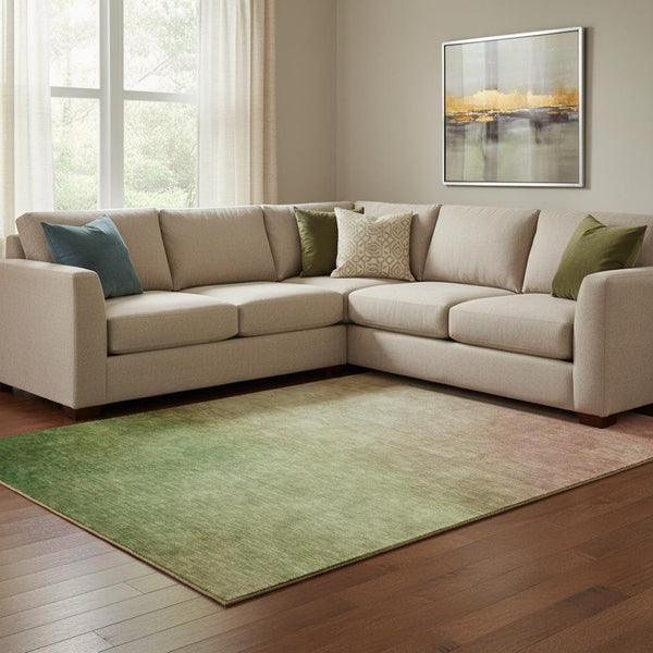 HomeRoots 10' X 14' Stylish Blush & Green Ombre Area Rug - Washable, UV-Protected for Homes with Kids & Pets 650284