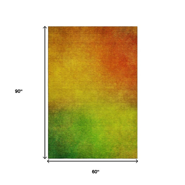 HomeRoots 5' X 8' Stylish Terra Cotta & Green Ombre Washable Area Rug with UV Protection for Modern Homes 650286