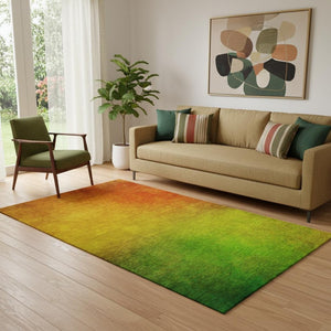 HomeRoots 5' X 8' Stylish Terra Cotta & Green Ombre Washable Area Rug with UV Protection for Modern Homes 650286