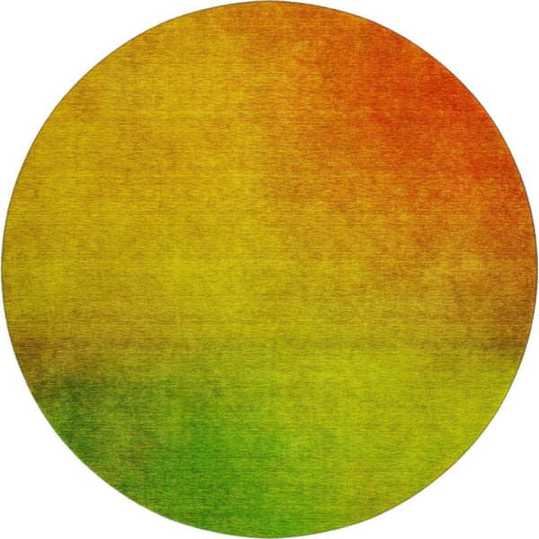 HomeRoots 8' Terra Cotta & Green Ombre Round Rug - Washable, UV-Protected, Modern Design for Active Homes! 650287