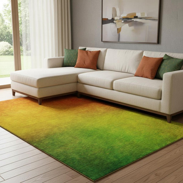HomeRoots 9' X 12' Stylish Terra Cotta and Green Ombre Area Rug - Washable, UV Protected, Perfect for Family Spaces 650289
