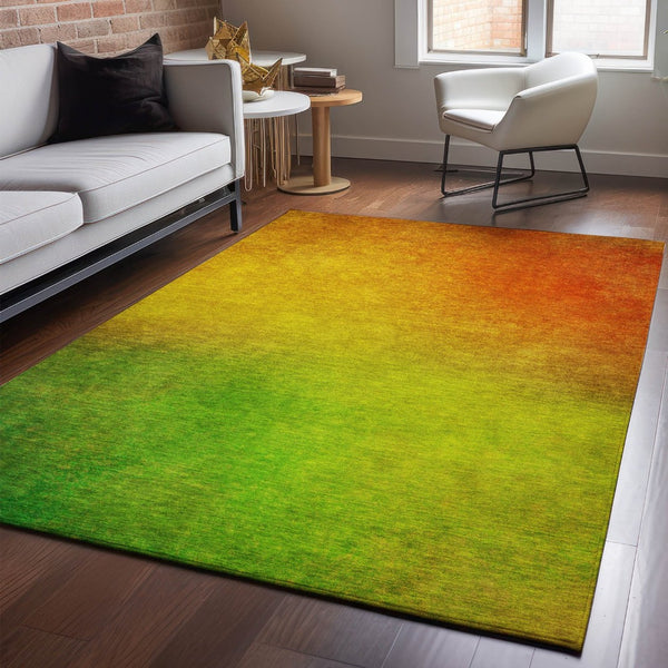 HomeRoots 10' Terra Cotta & Green Ombre Washable Area Rug – UV Protected, Stain Resistant, Ideal for Families 650290