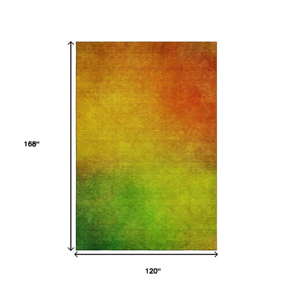 HomeRoots 10' Terra Cotta & Green Ombre Washable Area Rug – UV Protected, Stain Resistant, Ideal for Families 650290