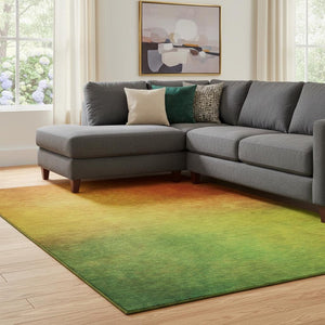 HomeRoots 10' Terra Cotta & Green Ombre Washable Area Rug – UV Protected, Stain Resistant, Ideal for Families 650290