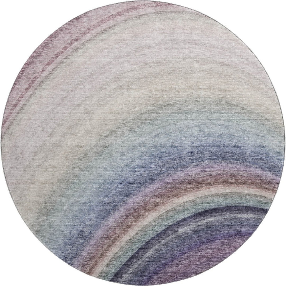 HomeRoots 8' Ombre Round Rug in Beige, Purple & Blue – Machine Washable, UV-Protected, Stain-Resistant Beauty 650293