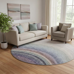 HomeRoots 8' Ombre Round Rug in Beige, Purple & Blue – Machine Washable, UV-Protected, Stain-Resistant Beauty 650293