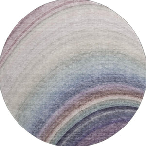 HomeRoots 8' Ombre Round Rug in Beige, Purple & Blue – Machine Washable, UV-Protected, Stain-Resistant Beauty 650293