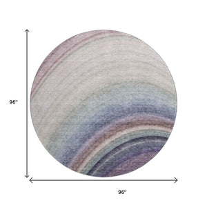 HomeRoots 8' Ombre Round Rug in Beige, Purple & Blue – Machine Washable, UV-Protected, Stain-Resistant Beauty 650293