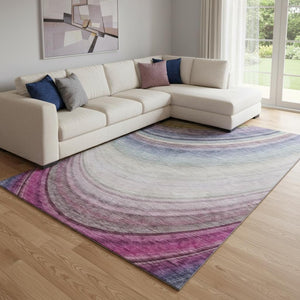 HomeRoots 8' X 10' Ombre Washable Area Rug in Beige, Purple & Blue with UV Protection for Modern Spaces 650294