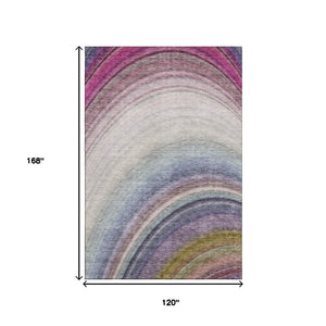HomeRoots 10' X 14' Washable Ombre Area Rug in Beige, Purple & Blue - UV Protected for Stylish, Easy Care Living 650296