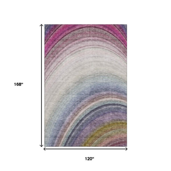 HomeRoots 10' X 14' Washable Ombre Area Rug in Beige, Purple & Blue - UV Protected for Stylish, Easy Care Living 650296