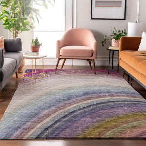 HomeRoots 10' X 14' Washable Ombre Area Rug in Beige, Purple & Blue - UV Protected for Stylish, Easy Care Living 650296