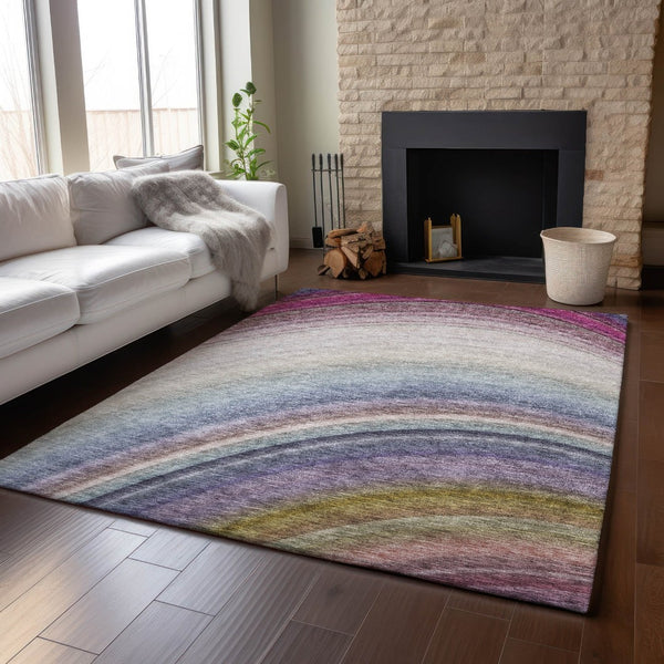 HomeRoots 10' X 14' Washable Ombre Area Rug in Beige, Purple & Blue - UV Protected for Stylish, Easy Care Living 650296