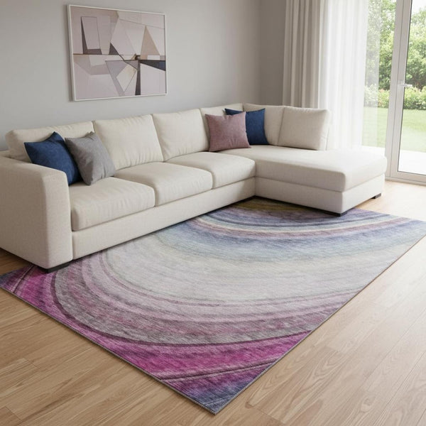 HomeRoots 10' X 14' Washable Ombre Area Rug in Beige, Purple & Blue - UV Protected for Stylish, Easy Care Living 650296
