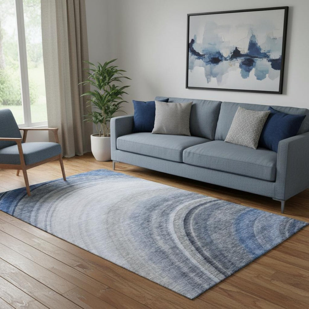 HomeRoots 5' X 8' Ombre Area Rug in Blue, Ivory & Gray - Washable, UV-Protected, Stain-Resistant Comfort! 650298