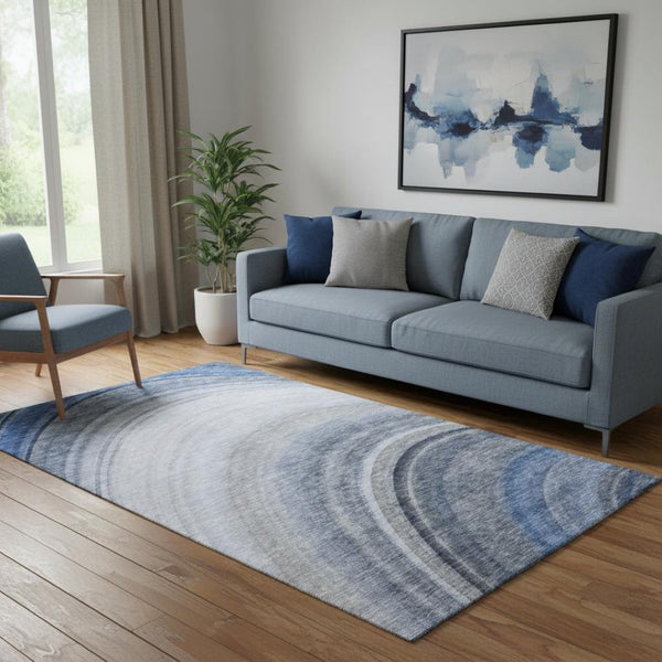 HomeRoots 5' X 8' Ombre Area Rug in Blue, Ivory & Gray - Washable, UV-Protected, Stain-Resistant Comfort! 650298