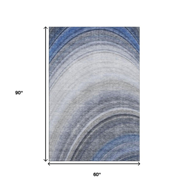 HomeRoots 5' X 8' Ombre Area Rug in Blue, Ivory & Gray - Washable, UV-Protected, Stain-Resistant Comfort! 650298