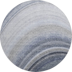 HomeRoots 8' Blue Ivory and Gray Ombre Round Rug - Washable, UV Protected, Durable Design for Modern Spaces 650299