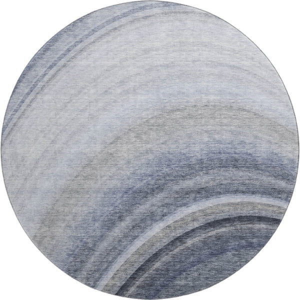 HomeRoots 8' Blue Ivory and Gray Ombre Round Rug - Washable, UV Protected, Durable Design for Modern Spaces 650299