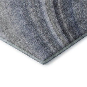 HomeRoots 8' Blue Ivory and Gray Ombre Round Rug - Washable, UV Protected, Durable Design for Modern Spaces 650299