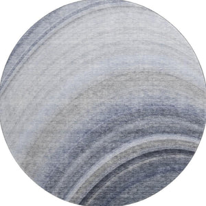 HomeRoots 8' Blue Ivory and Gray Ombre Round Rug - Washable, UV Protected, Durable Design for Modern Spaces 650299