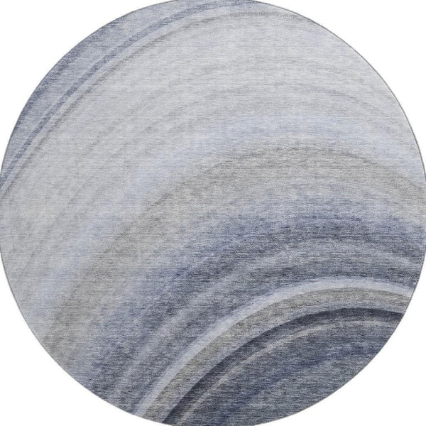 HomeRoots 8' Blue Ivory and Gray Ombre Round Rug - Washable, UV Protected, Durable Design for Modern Spaces 650299