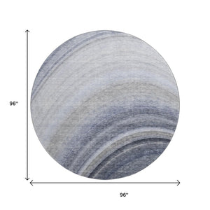 HomeRoots 8' Blue Ivory and Gray Ombre Round Rug - Washable, UV Protected, Durable Design for Modern Spaces 650299