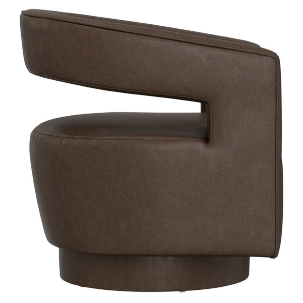 English Elm Brown Swivel Accent Chair Wraparound Geometric Cutout Textured Fabric Living Room Seat Dark Brown B2709P474409